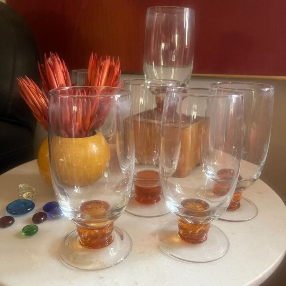 Denby Fire 16 Oz Footed Tumbler Set Of 4 Discontinued Orange